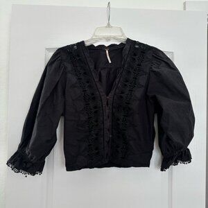 Free People Black Lace Trim Blouse